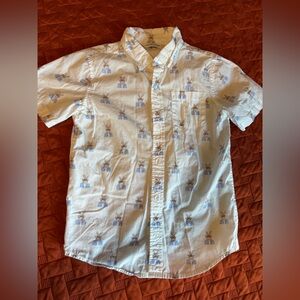 Janie and Jack White Short-Sleeve Button-Down Shirt with Blue Bunny Print